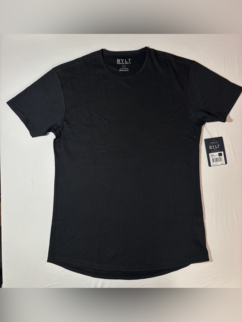 NWT BYLT Premium Basics Bayside Short Sleeve Drop-Cut Tee Black Size Large